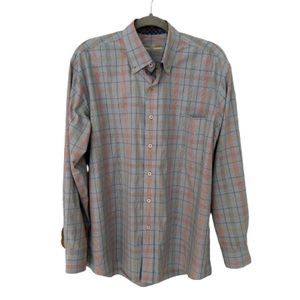 Alan Flusser Mens Blue/Pink Plaid Shirt Long Sleeve Button Up Shirt, Sz L.